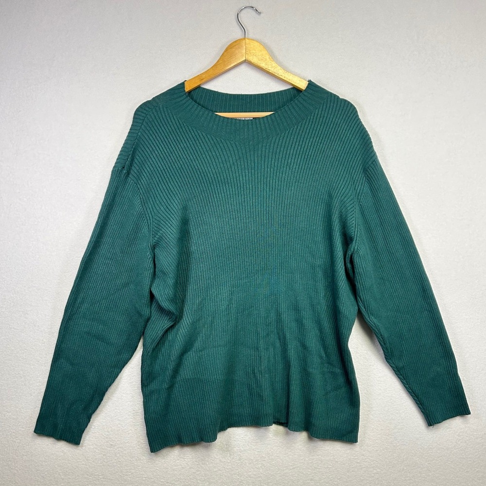 Ophelia‎ Roe Teal Ribbed Knit Crew Neck Long Sleeve Sweater Plus Size 3X